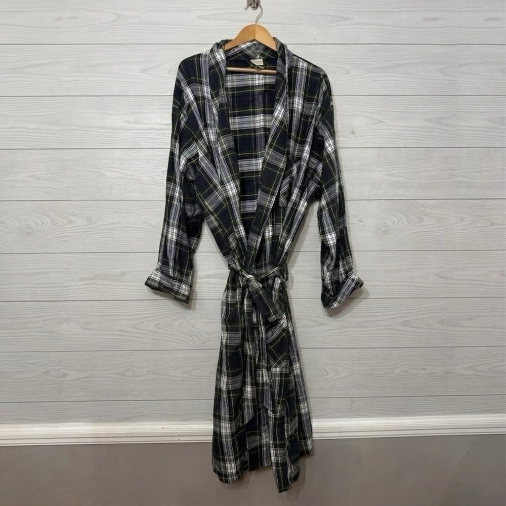 L.L. Bean Robe Mens Large Scotch Plaid Flannel Belted Sleepwear Lounge NEW